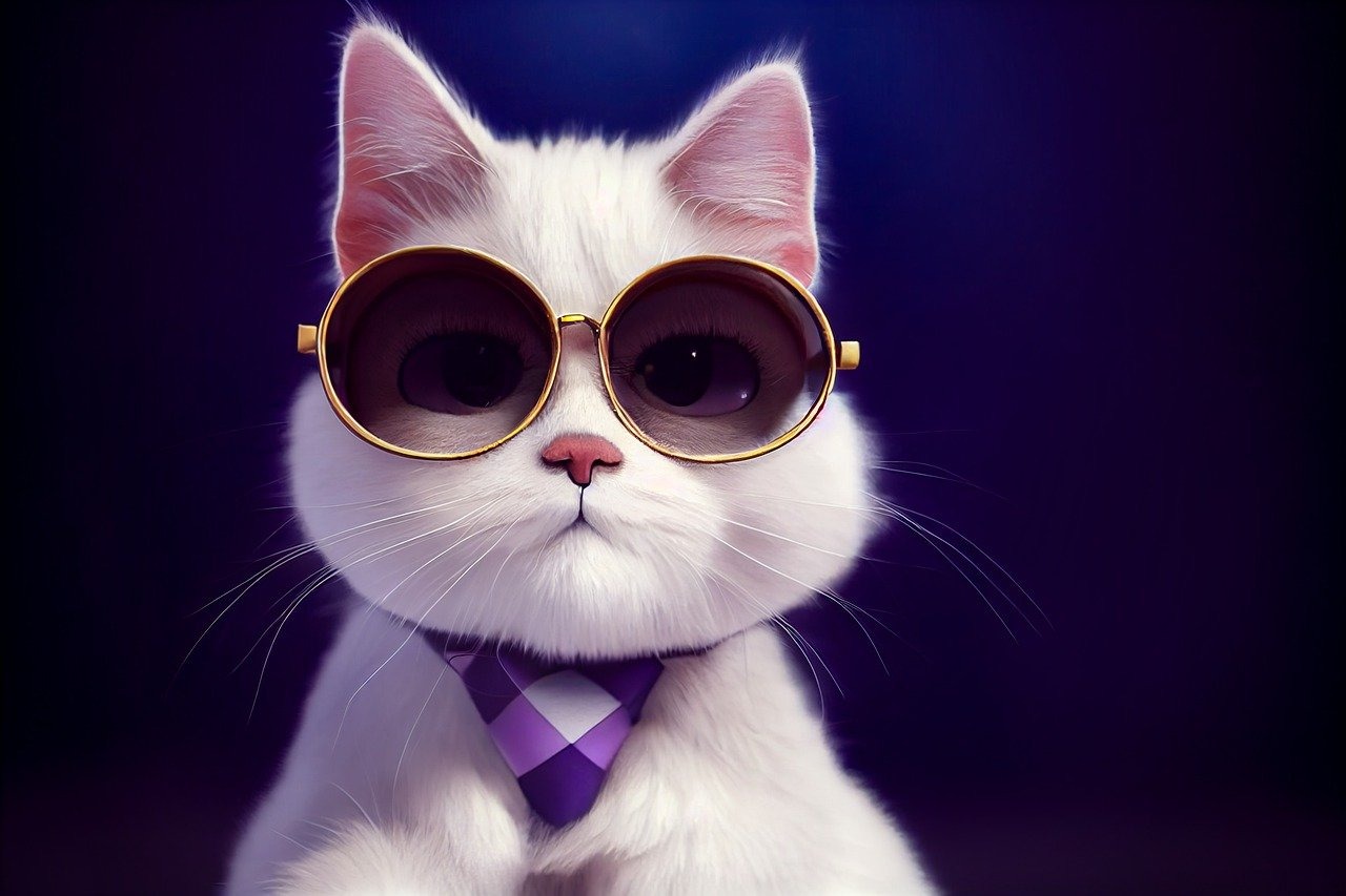 Valge kass lipsu ja prillidega.
